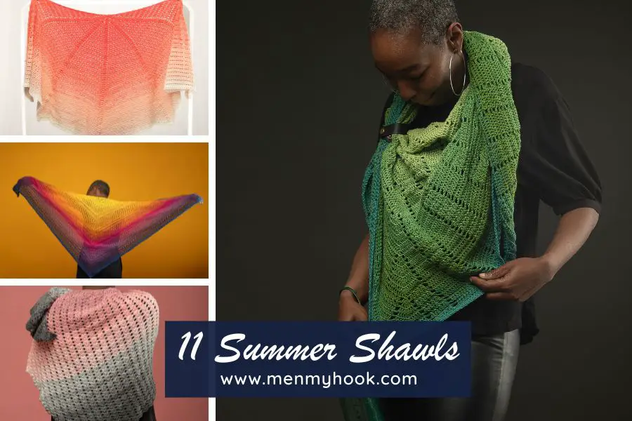11 Summer Shawls Collage featuring 4 shawls from the collection