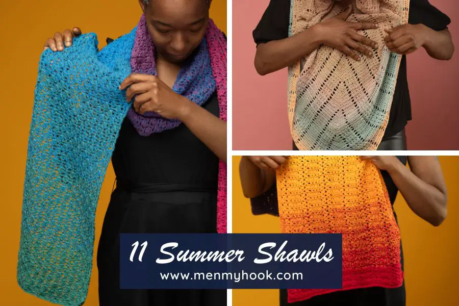 11 Summer Shawls Collage Image featuring 3 shawls from collection